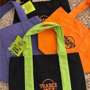 Trader Joe's Canvas Tote Bag Set - Black, Orange, Purple